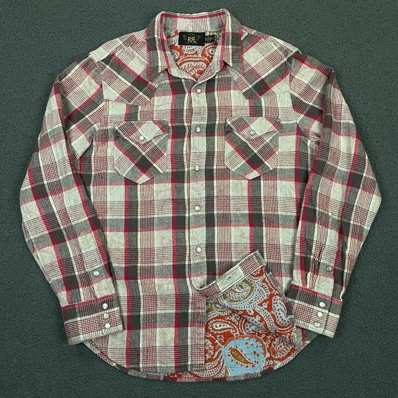 RRL Other - RRL Ralph Lauren Plaid Double Cloth Western Shirt Mens Large Flannel Pearl snap